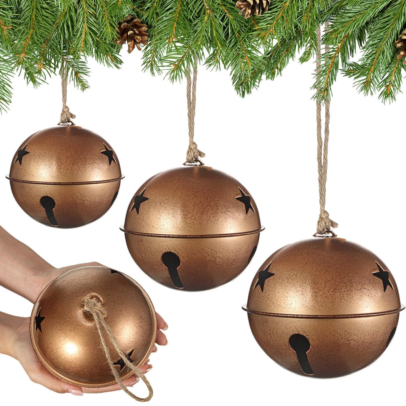Tandefio Giant Christmas Vintage Bells Christmas Tree Ornaments Set of 55 47 4 H Decorative Bells with Jute Hanging Rope for Door Knob Home Garden Decor DIY CraftGold