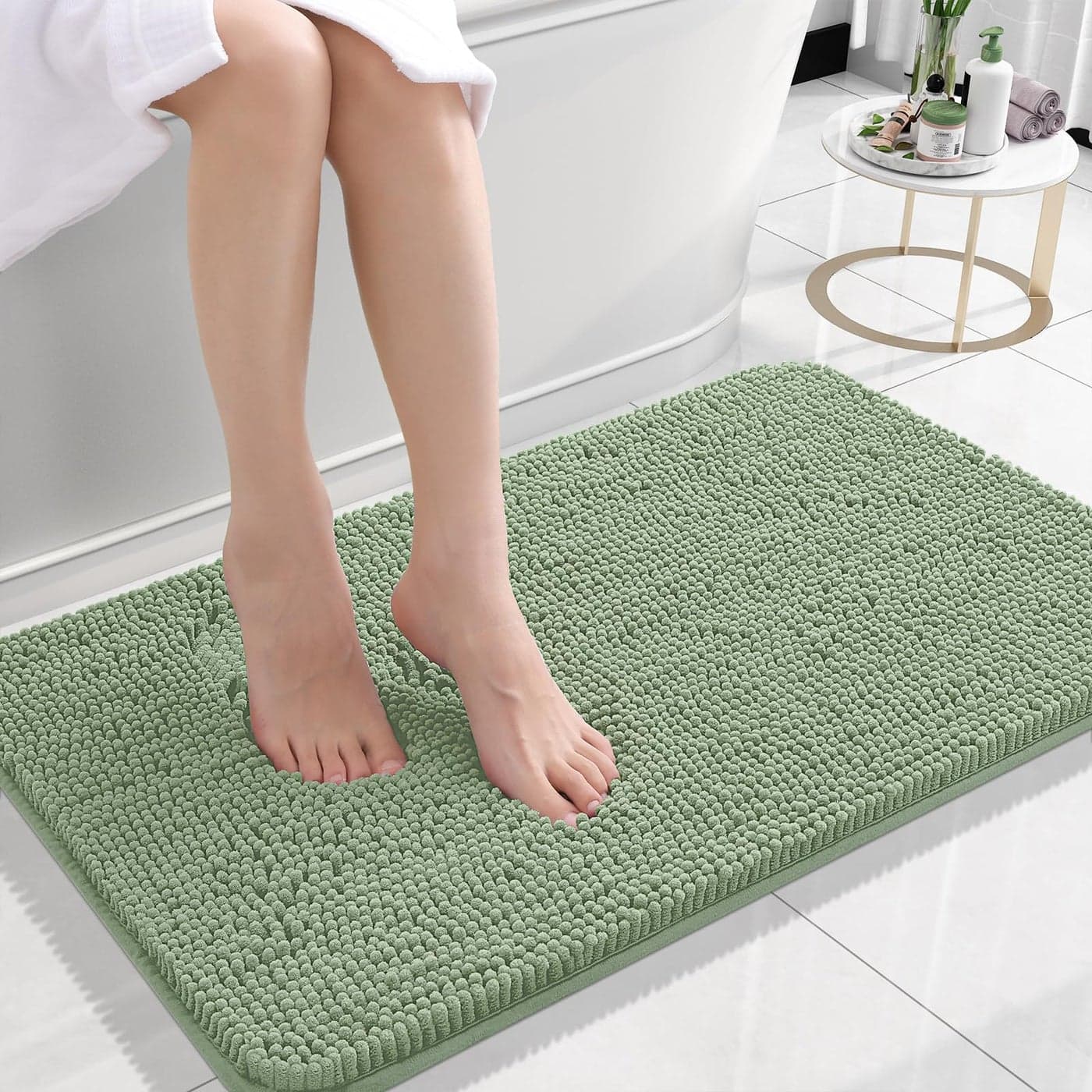 OLANLY Bathroom Rugs 24x16 Extra Soft Absorbent Chenille Bath Rugs Rubber Backing Quick Dry Machine Washable Bath Mats for Bathroom Floor Tub and Shower Home Decor Accessories Sage Green
