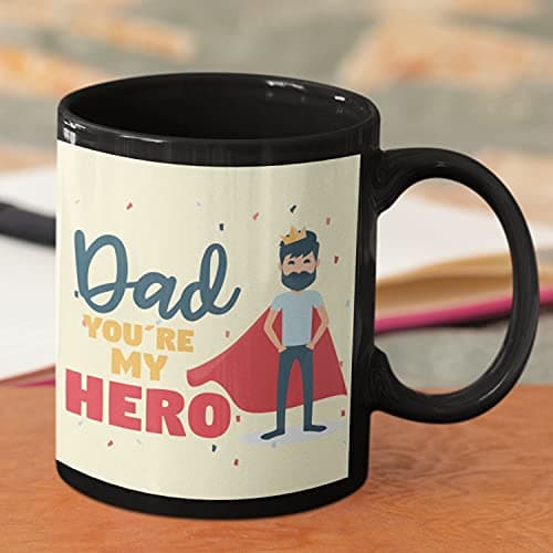 TheYaYaCafe Birthday Gifts for Father Printed Ceramic Black Patch Mug Coaster Combo Set of 2 (11oz) - Dad You are My Hero