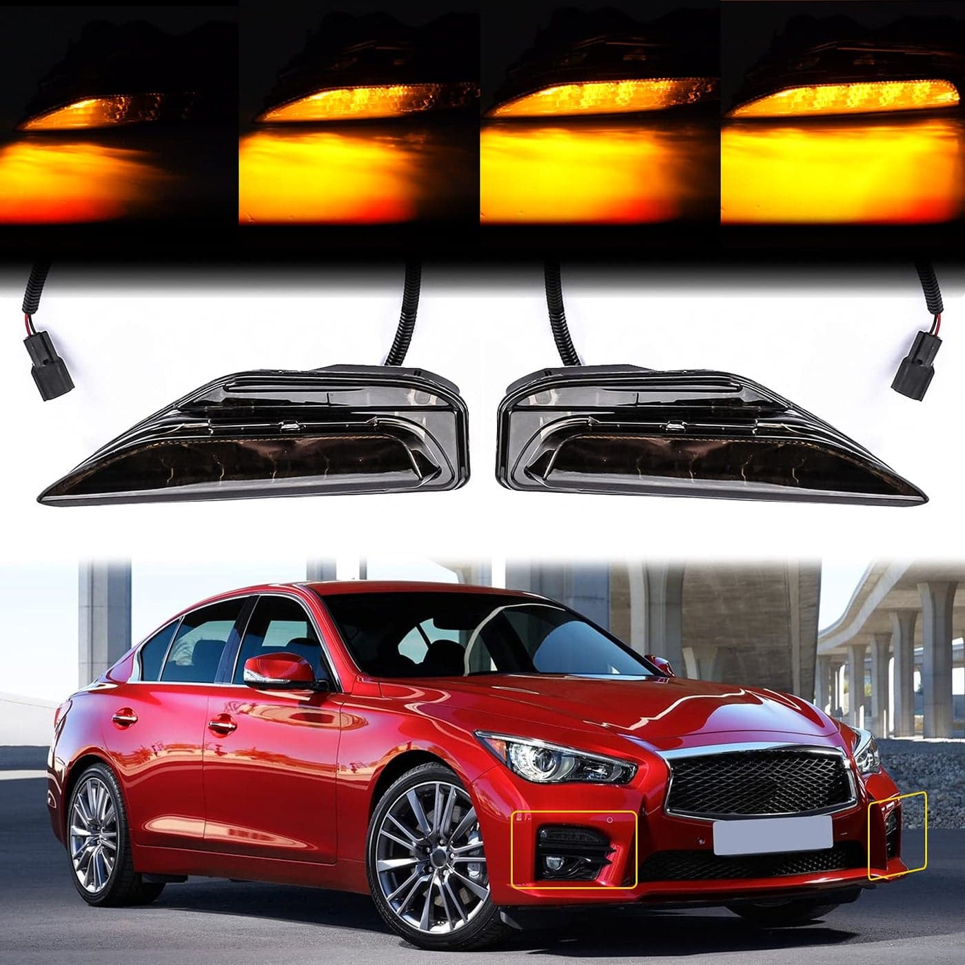 AUXMART Dynamic Blink Fog Lights Assembly for Infiniti Q50 Sport 20142020 Front Bumper LED Amber Turn Signal Lamp Assembly for Infiniti Q50 2015 2016 2017 2018 2019