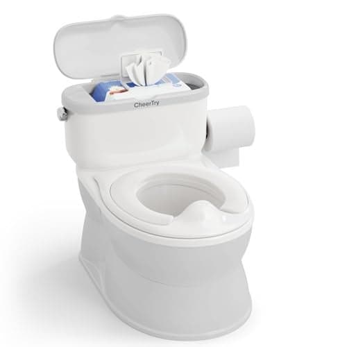 CheerTry 2in1 Toddler Potty Training Toilet with Detachable Training Seat Realistic Flushing Sound for Boys Girls Ages 13 with Wipes Storage Toilet Paper Holder
