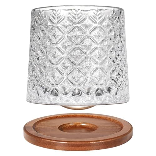 Rotatable Old Fashioned Glass Cup, 10oz/275ml Crystal Whiskey Glass, Wood Coaster, Thickening, Used as Rum Glass, Cocktail Cup, Coffee, Milk to Relax and Reduce Stress, Ideal Gift, Christmas gifts