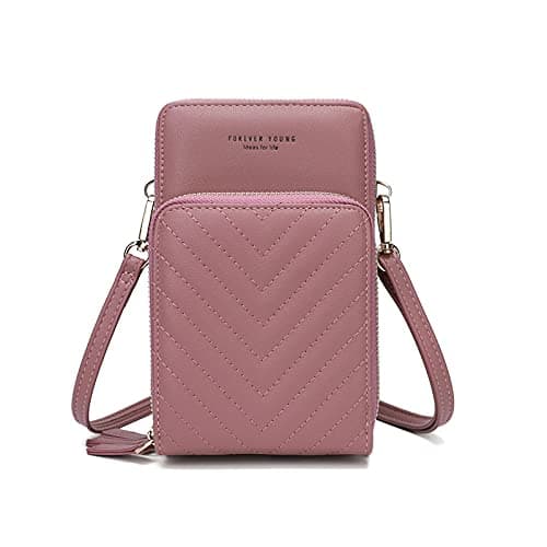myfriday Small Crossbody Cell Phone Bag for Women, Mini Over Shoulder Handbag Purse with Credit Card Slots (C-Pink)