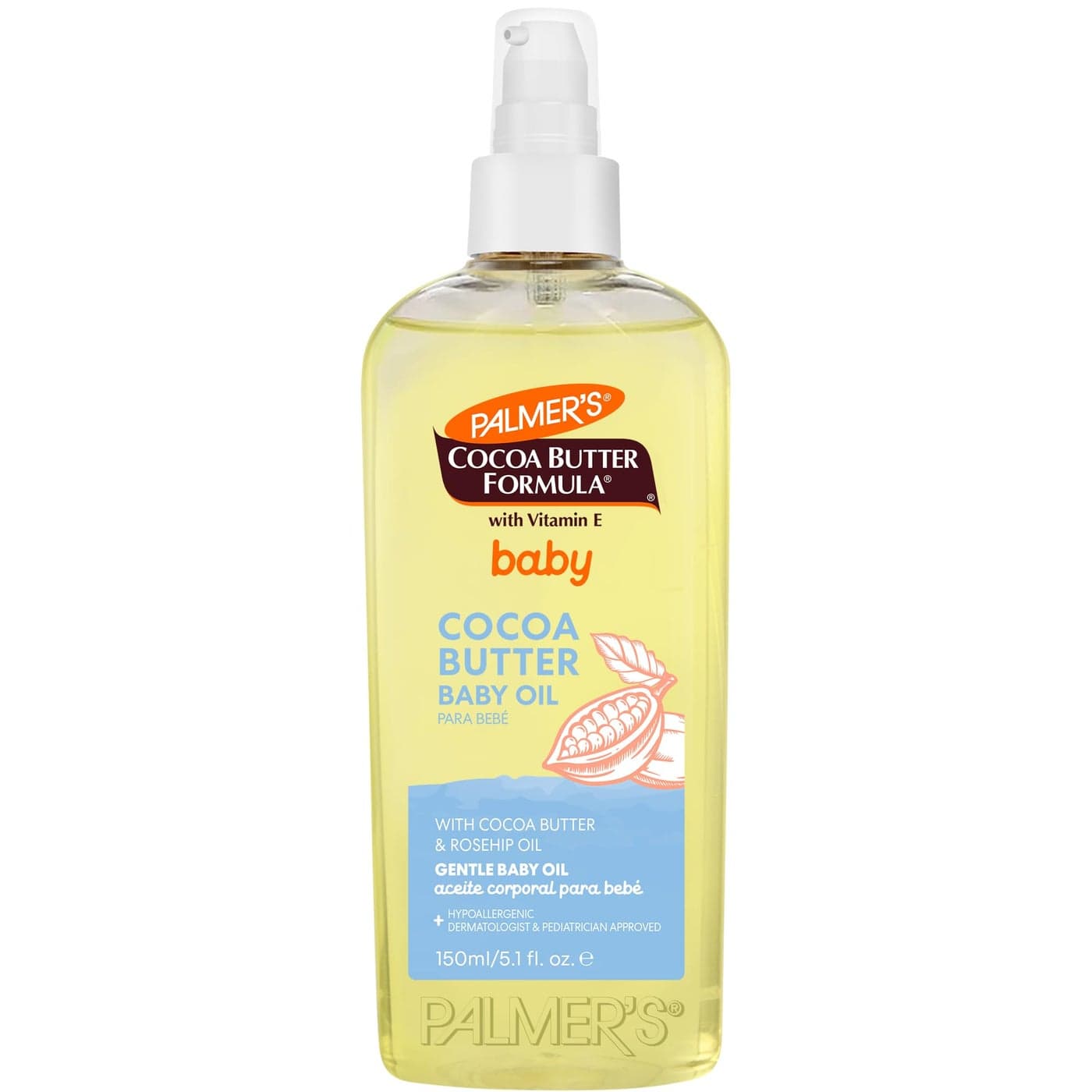 Palmers Baby Oil Cocoa Butter Formula Gentle Body Oil 51 fl oz Nourishing Massage Oil for Delicate Skin with Vitamin E Argan Oil 48Hrs Moisture Dermatologist Tested Baby Essentials