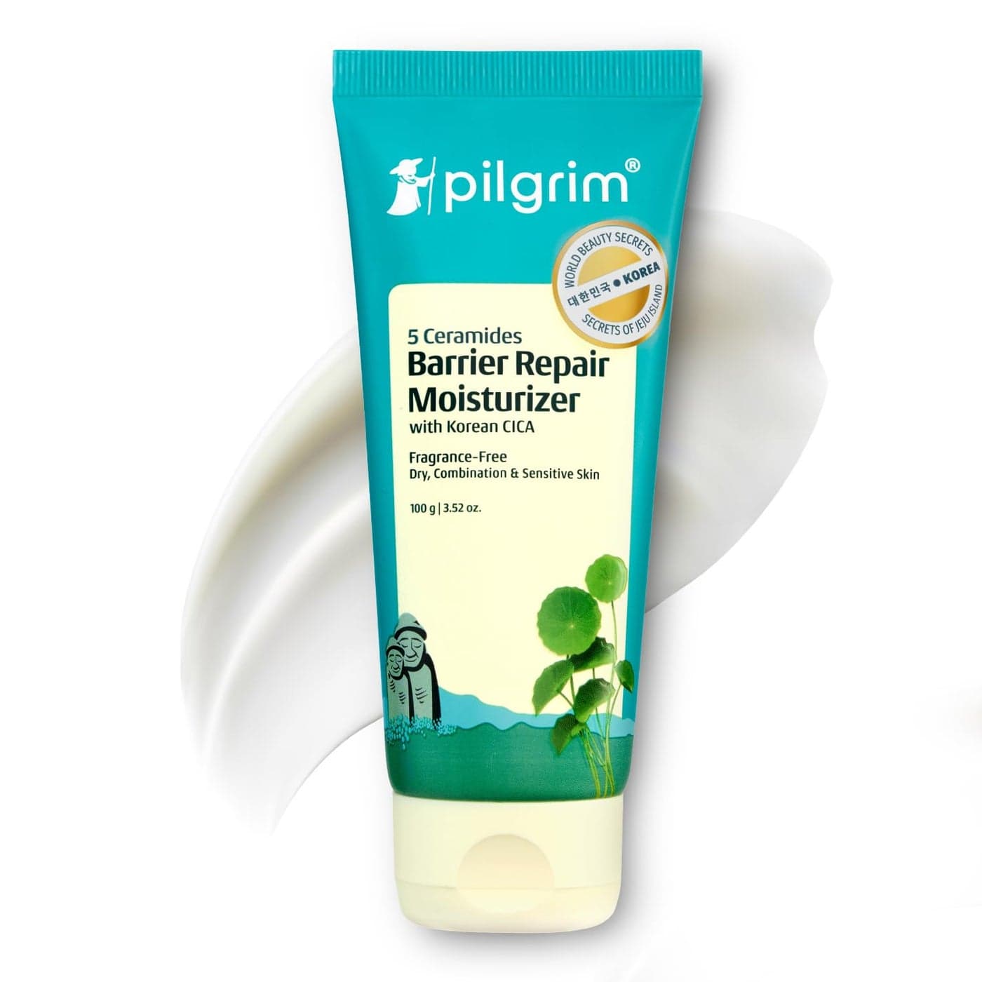 Pilgrim Cica Moisturizer for Face with 5 Ceramides and Hyaluronic Acid 353 Oz 100g Lightweight Face Cream for Barrier Repair and Hydration For All Skin Types