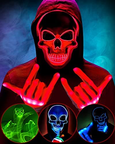 Sumind Halloween LED Mask Scary LED Skeleton Hacker Glow in the Dark Mask for Halloween Costume PartyRed