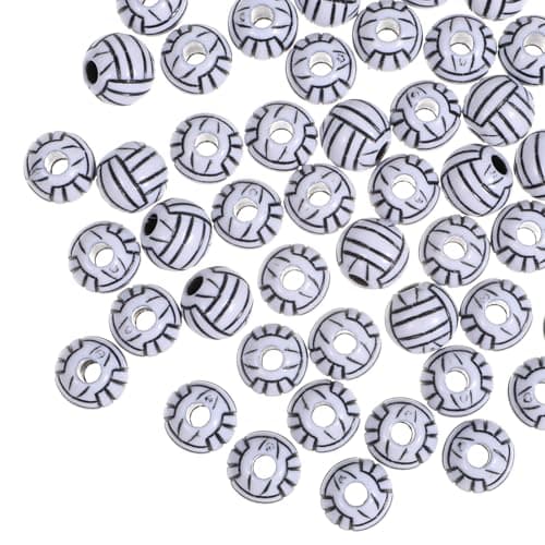 50 Pcs Volleyball Beads for Bracelets 10mm Acrylic Volleyball Charms for DIY Necklace Sports Bead for Pendant Making Heart Beads Art Crafts Sewing