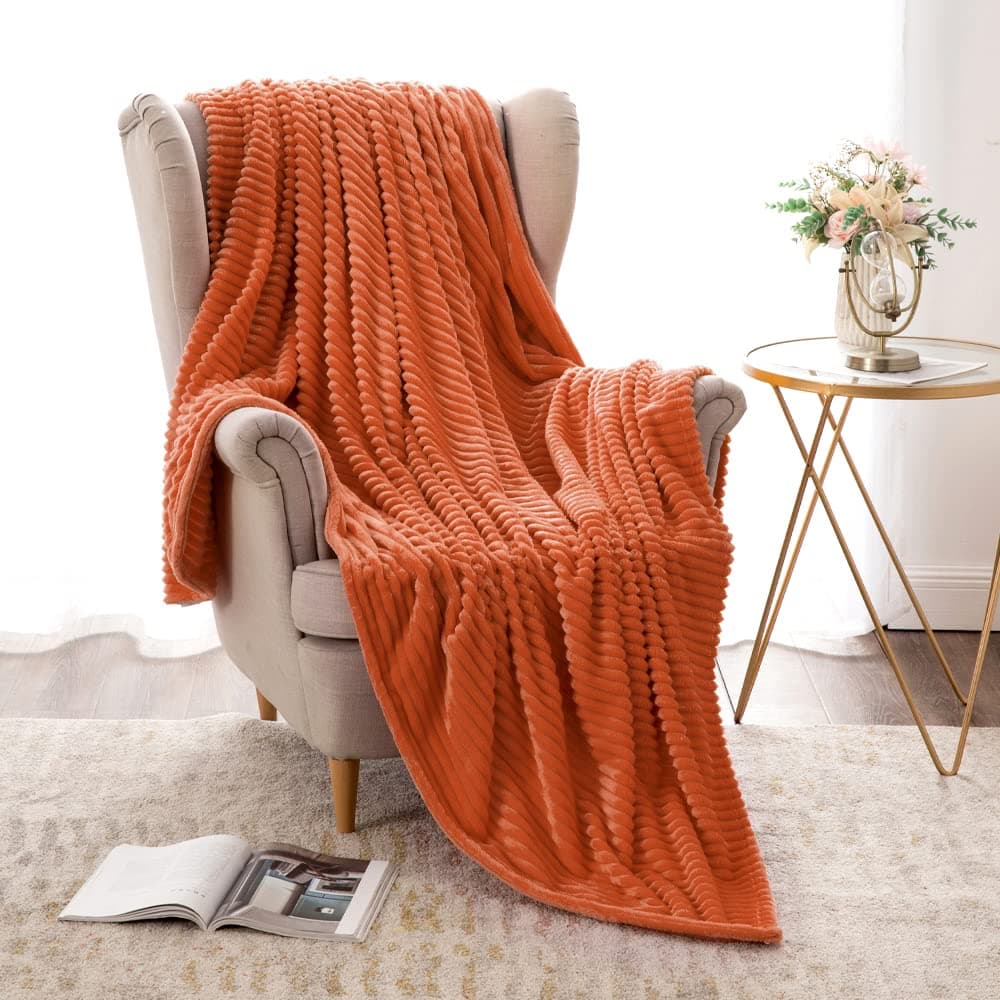MIULEE Flannel Fleece Throw Blankets Soft Warm Comfortable Throws for Sofa Corduroy Fluffy Blanket Bed Throw for Bedroom Couch Travel Kids Bedroom Accessories 60x80Inch Orange Rust