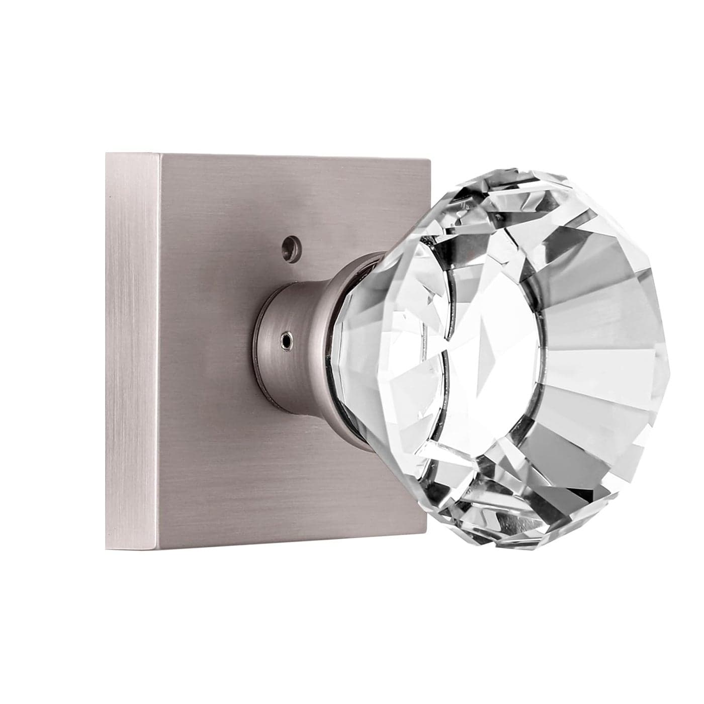 HIEMEY Privacy Glass Door Knob with Lock Crystal Glass Door Knobs Interior Bed Bath Door Knob Brushed Nickel Square Diamond BS002