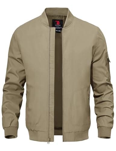 TBMPOY Mens Light Jackets Lightweight Bomber Windbreaker Jackets Casual Stylish Fall Golf Zip Up Dress Business Varsity Khaki XXXL