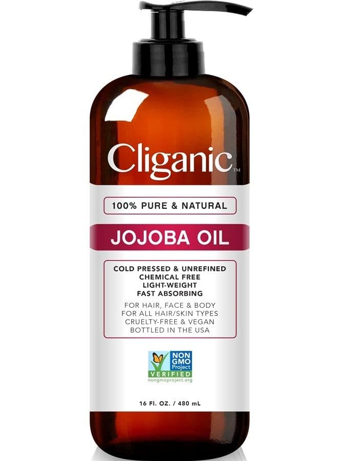 Jojoba Oil Non-GMO, Bulk 16oz | 100% Pure, Natural Cold Pressed Unrefined Hexane Free Oil for Hair & Face