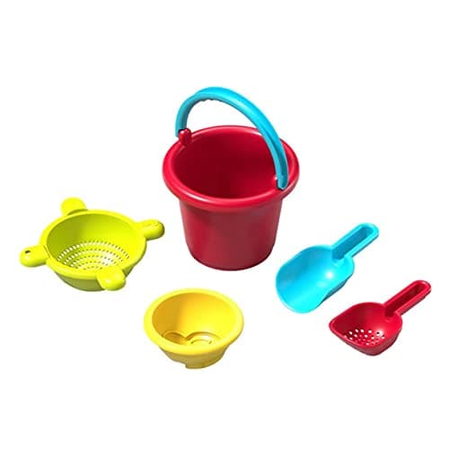 HABA Sand Toys Basic Set 5 Piece Bundle with Plastic Pail Sieve Mold Scoop and Sifting Shovel Sized just for Toddlers Ages 18 Months