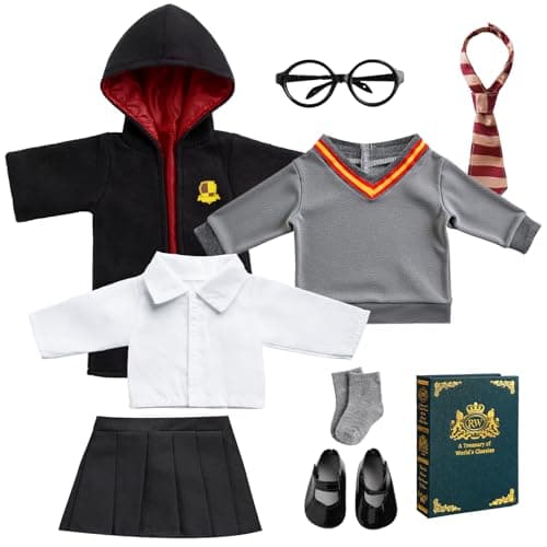 BABESIDE 9PCS Reborn Baby Doll Clothes for 18 Inch Dolls Doll Outfit Accessories with Robe Glasses Tie Skirt Shoes fit Baby Dolls Pretend Play for Girls
