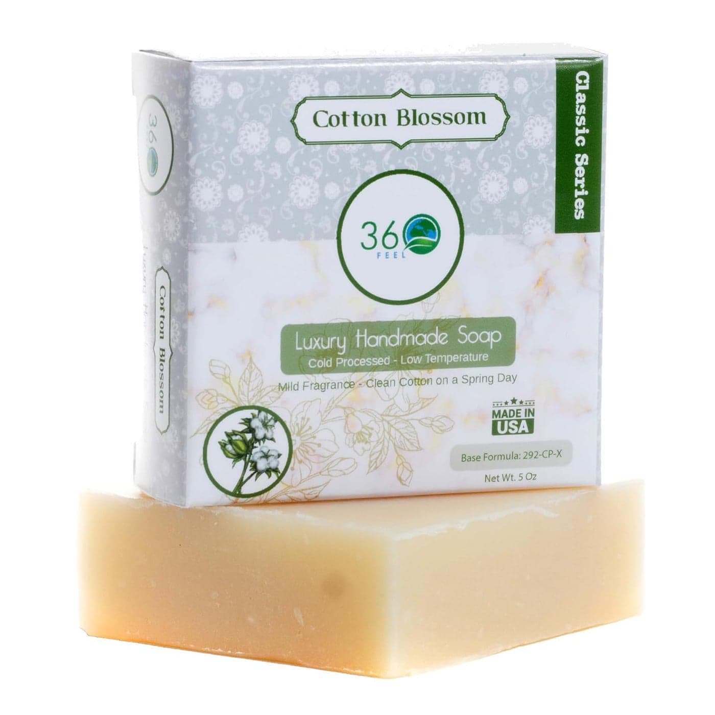 Clean cotton Soap 5 oz Castile Handmade Soaps Refreshing Spring scent Essential Oil Natural Mans Soap bar Anniversary Wedding Gifts Made in USAGift ready Cotton Blossom