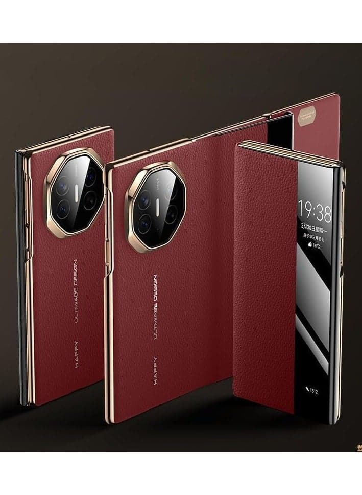 Leather Case for Huawei Mate XT Ultimate (2024),With Smart Window,Anti-fingerprint Leather Phone Case for Mate XT Ultimate