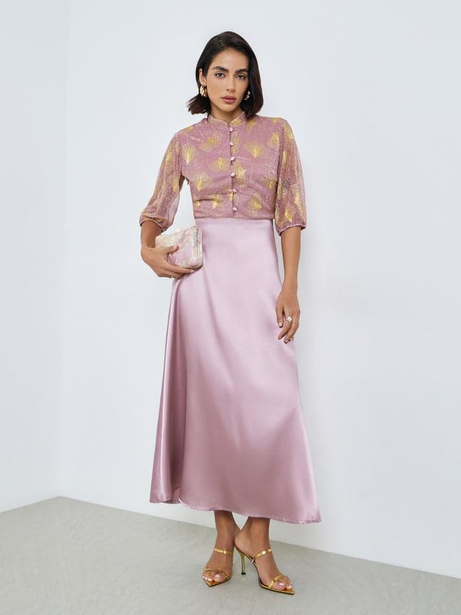 Pink Foil Print A-Line Maxi Dress