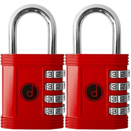Padlock 2 Pack 4 Digit Combination Lock for Gym School Locker Outdoor Gate Shed Fence and Storage Weatherproof Metal Keyless Easy to Set Resettable Red