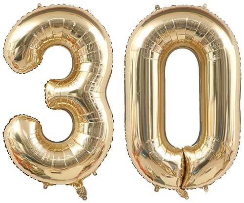 40 Inch Light Gold 30 Number Balloons White Gold Giant 30 Foil Mylar Helium Large Digital Balloon Champagne Gold Birthday Numbers Jumbo Balloons 30th Anniversary Events Party Decorations Supplies