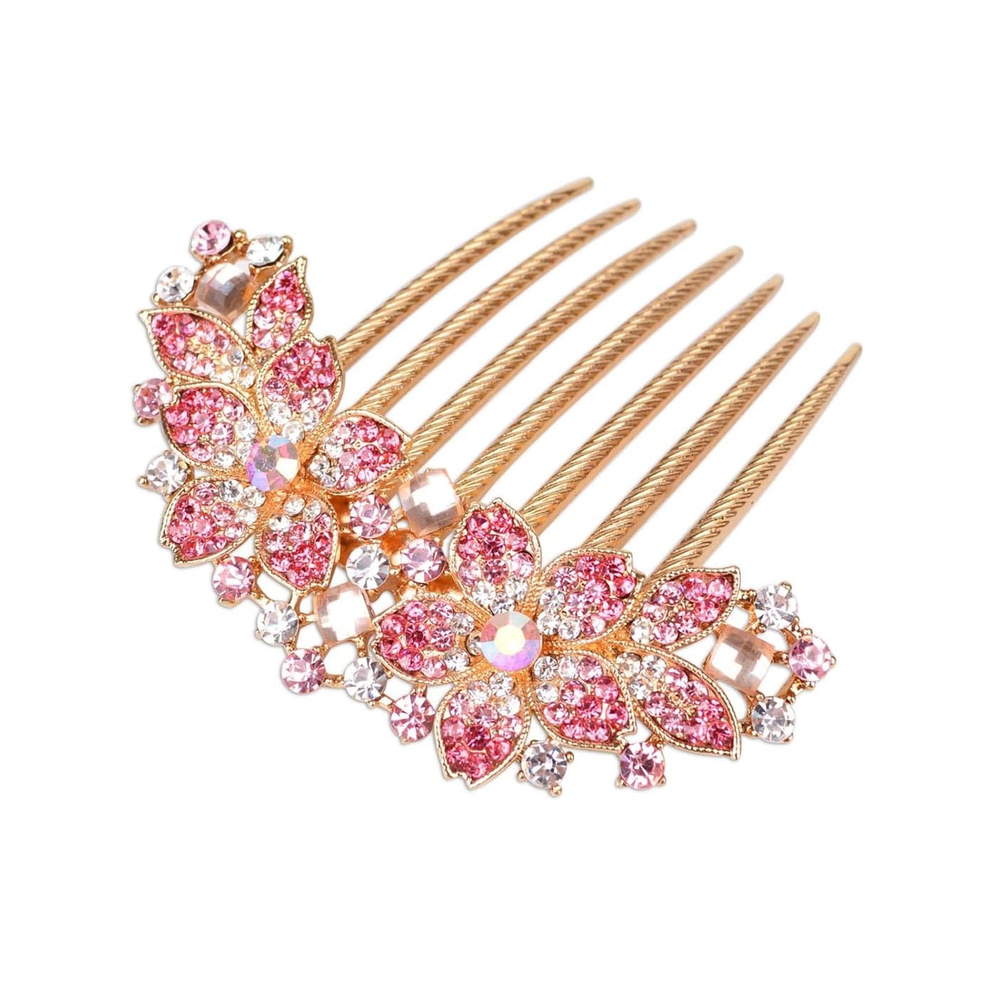 Women Rhinestone Inlaid Flower Hair Comb Hairpin Barrette AccessoryAlso Perfect Mothers Day Gifts for Mom Pink