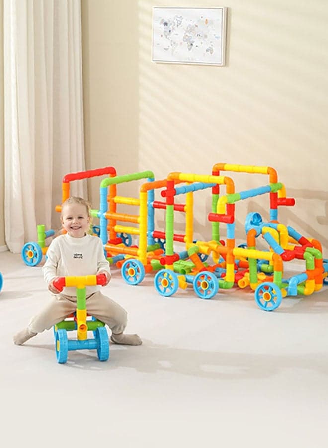 BBK13402 156 Pieces Giant Tubular Pipes Montessori Water Pipe Block Stem Pipe Plastic Tube Building Blocks Set Colorful