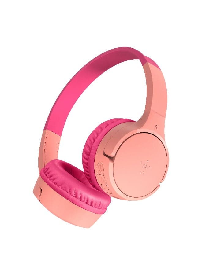 Belkin SoundForm Mini Kids Wireless Headphones with Built-In Microphone, 30H of Playback Time, & Fun Stickers - Over-Ear Headsets for Online Learning, School, Travel, iPhone, iPad, Galaxy - Pink pink