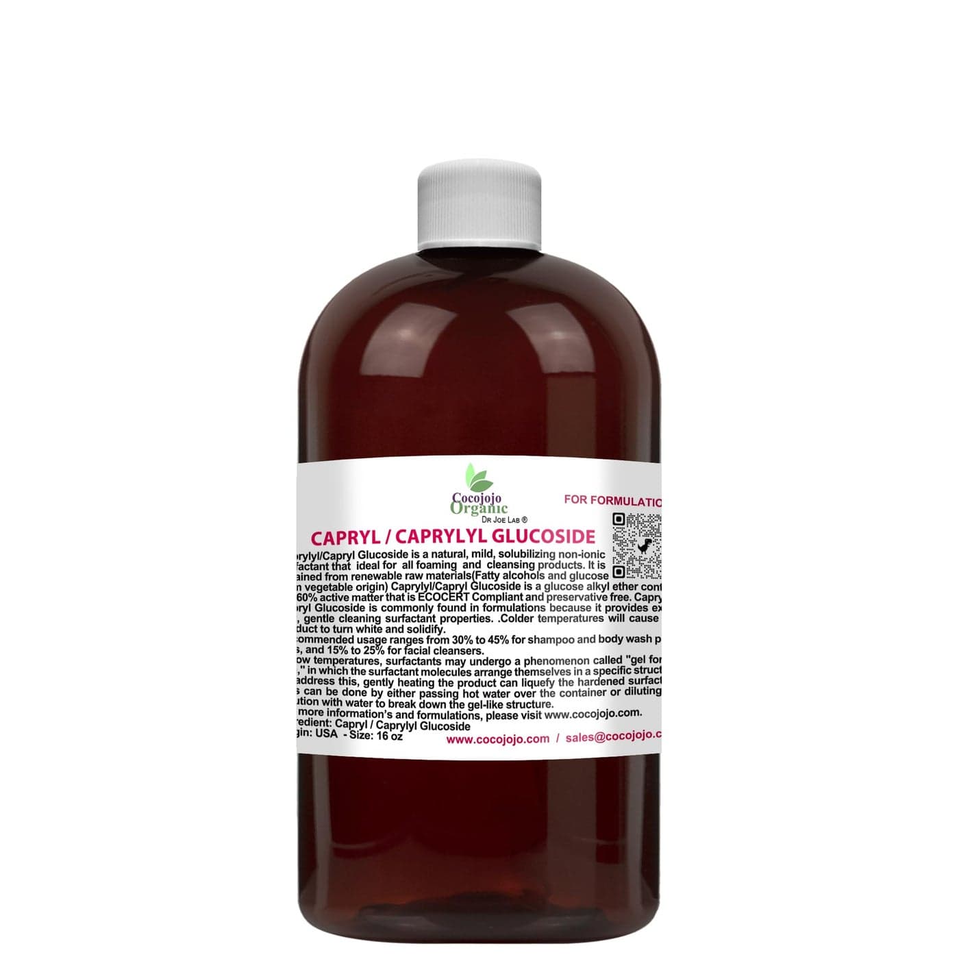 Dr Joe Lab Capryl Glucoside Liquid Surfactant - Caprylyl Natural, Plant Derived - DIY Skin Care - Shower Gels, Foaming, Body Soap, Shampoos Baby Products Face Cleansers - COCOJOJO (16 oz)