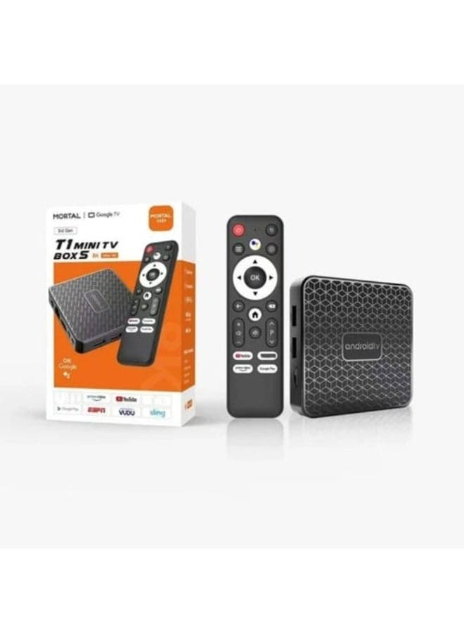 Mortal T1 Mini TV Box S, 3rd Gen, 8K Ultra-HD, Android 14, Voice Remote, 2GB RAM, 16GB Storage