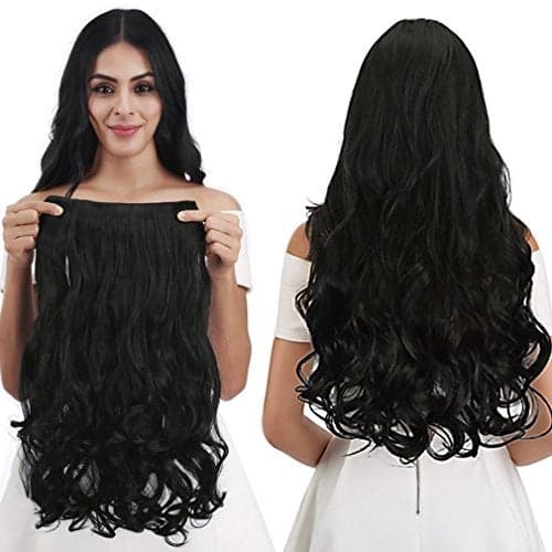 REECHO 18 1Pack 34 Full Head Curly Wavy Clips in on Synthetic Hair Extensions HE008 Hairpieces for Women 5 Clips 40 Oz per Piece Natural Black