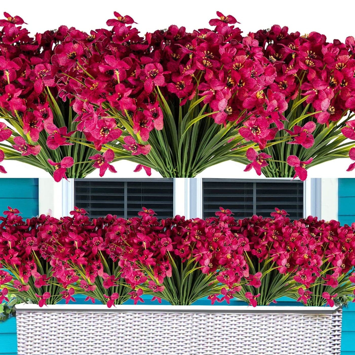 Taomika 20 Bundles Artificial Flowers Outdoor UV Resistant Fake Flowers No Fade for Patio Porch Window Box Home Wedding Farmhouse Decor Rose Red