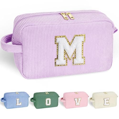 YOOLIFE Girl Gifts Travel Makeup Bag - Purple Makeup Bag Travel Cosmetic Bags for Women Personalized Birthday Gift for Teen Girls Kids, Christmas Gifts for Women Mom Teen Girls Kids Letter M