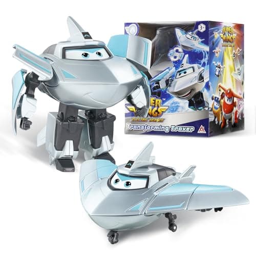 Super Wings Transformable Toys, 5 in Traver Airplane Transforming Figures Toys, 2 in 1 Mode Rescue Bots Action Figure Toys for 3-5 Year Old Boys Girls, Fun Plane Toys for Toddlers Kids Age 3 4 5 6 7