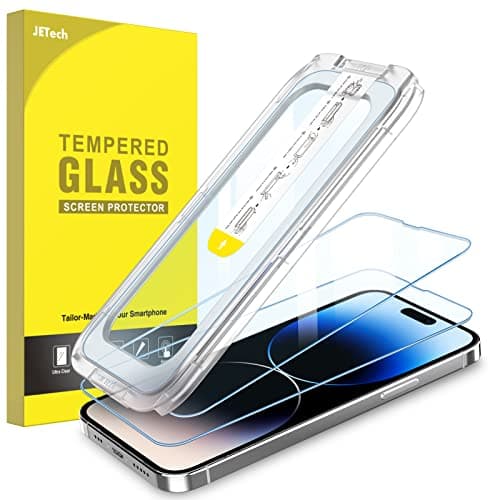 JETech One Touch Install Screen Protector for iPhone 14 Pro 61Inch Full Coverage Tempered Glass Film Auto Alignment Tool Kit HD Clear 2Pack
