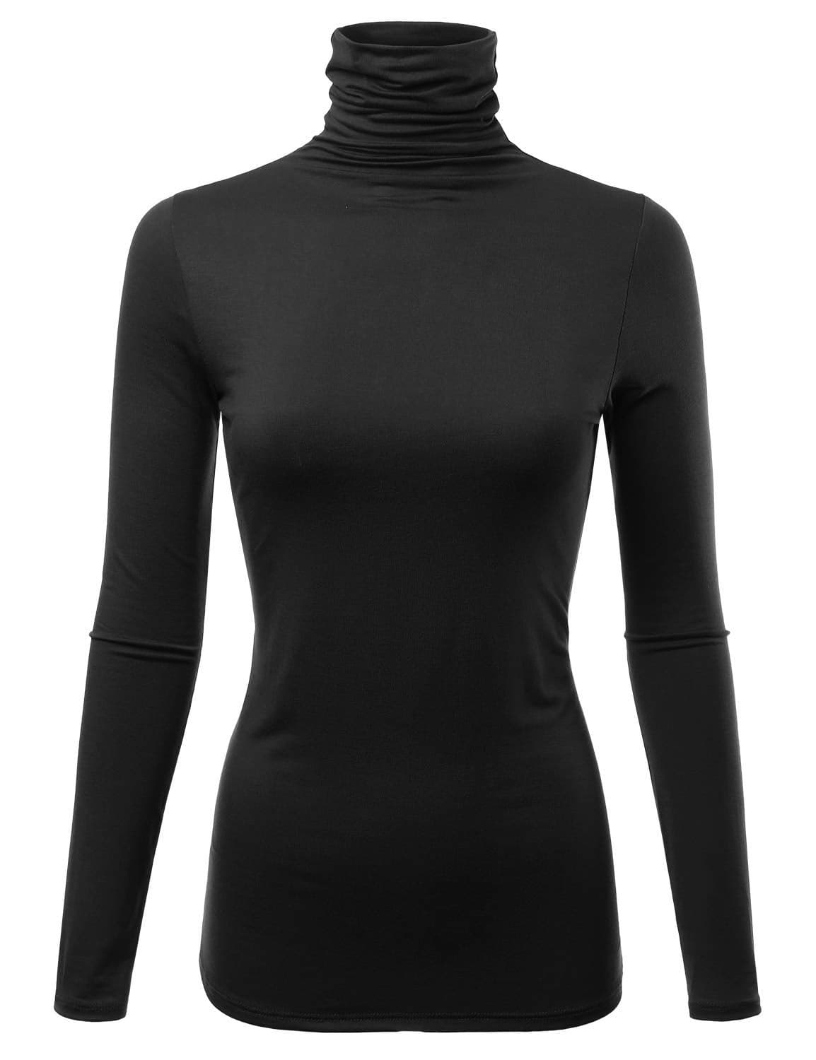 FASHIONOLIC Womens Long Sleeve Light Weight Turtleneck T-Shirts Top Sweater (CLLT002) Black 2X