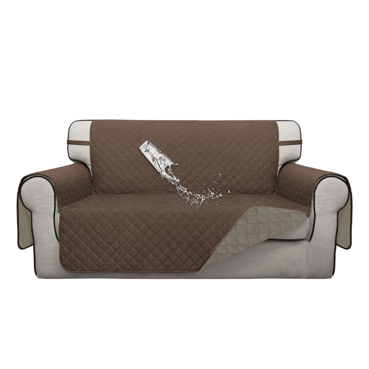 ISSUNTEX Double Protection 100 Waterproof Loveseat Sofa Covers for Living Room Couch Covers for 2 Cushion Couch Sofa Reversible Furniture Protector Sofa Cover for Dogs Loveseat BrownBeige