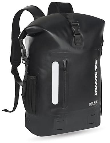 MARCHWAY Roll Top Waterproof Backpack Floating Dry Bag 20L30L45L with Ergonomic Rectangular Base Cushioned Back Hip Strap for Hiking Camping Kayaking Travel Black 45L