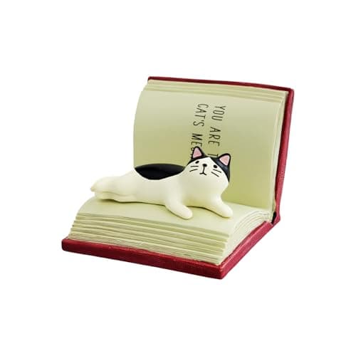 RAQWI Cat Lying on Book Phone Stand, Cute Kitten Cell Phone Holder for Desk, Creative Resin Bookish Decor for Home Office, Gift for Readers & Cat Lovers(Red