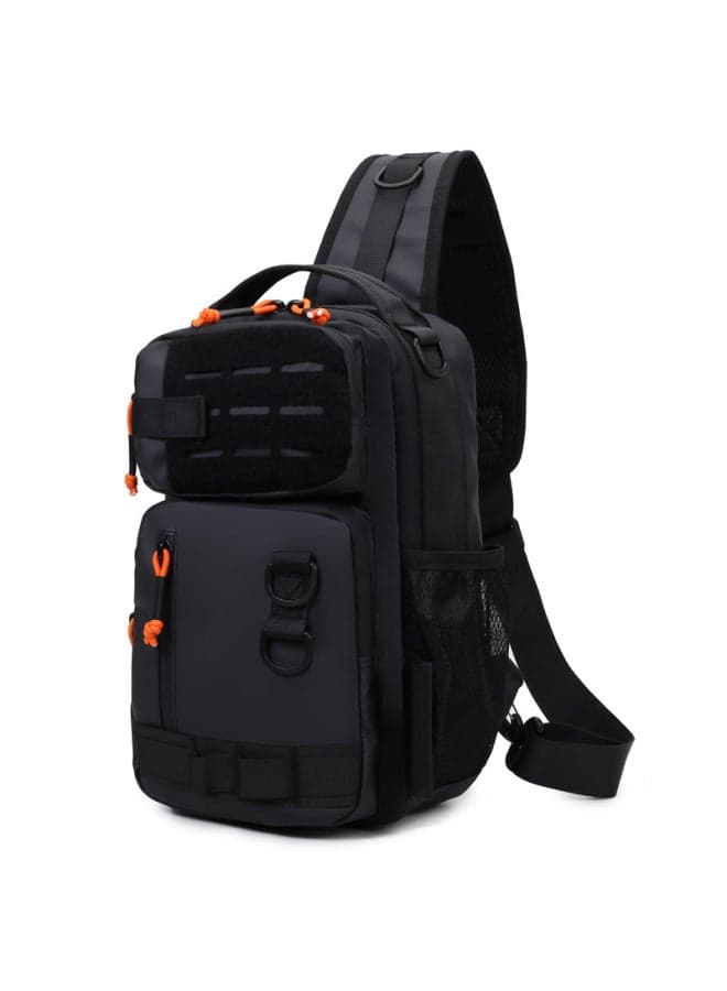 Luya Bag Men's Chest Bag Water-repellent Shoulder Bag Fashionable Single Rod Fishing Bag Women's Large Capacity Small Backpack Bag-Color:Black