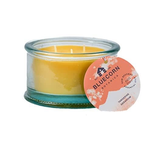Bluecorn Beeswax 3-Wick Candle, 100% Pure Bees Wax, Tangerine & Geranium Essential Oil Candle Wax, Soy Free, Clean Burning, Long Lasting, Gifts for Women & Men, Christmas Gifts, American Made, 10 Oz