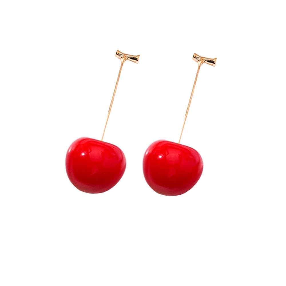 ONEYIM 3D Red Cherry Drop Earrings Cute Fruit Gold Dangle Earrings Charm Jewelry Gift Earrings for Women