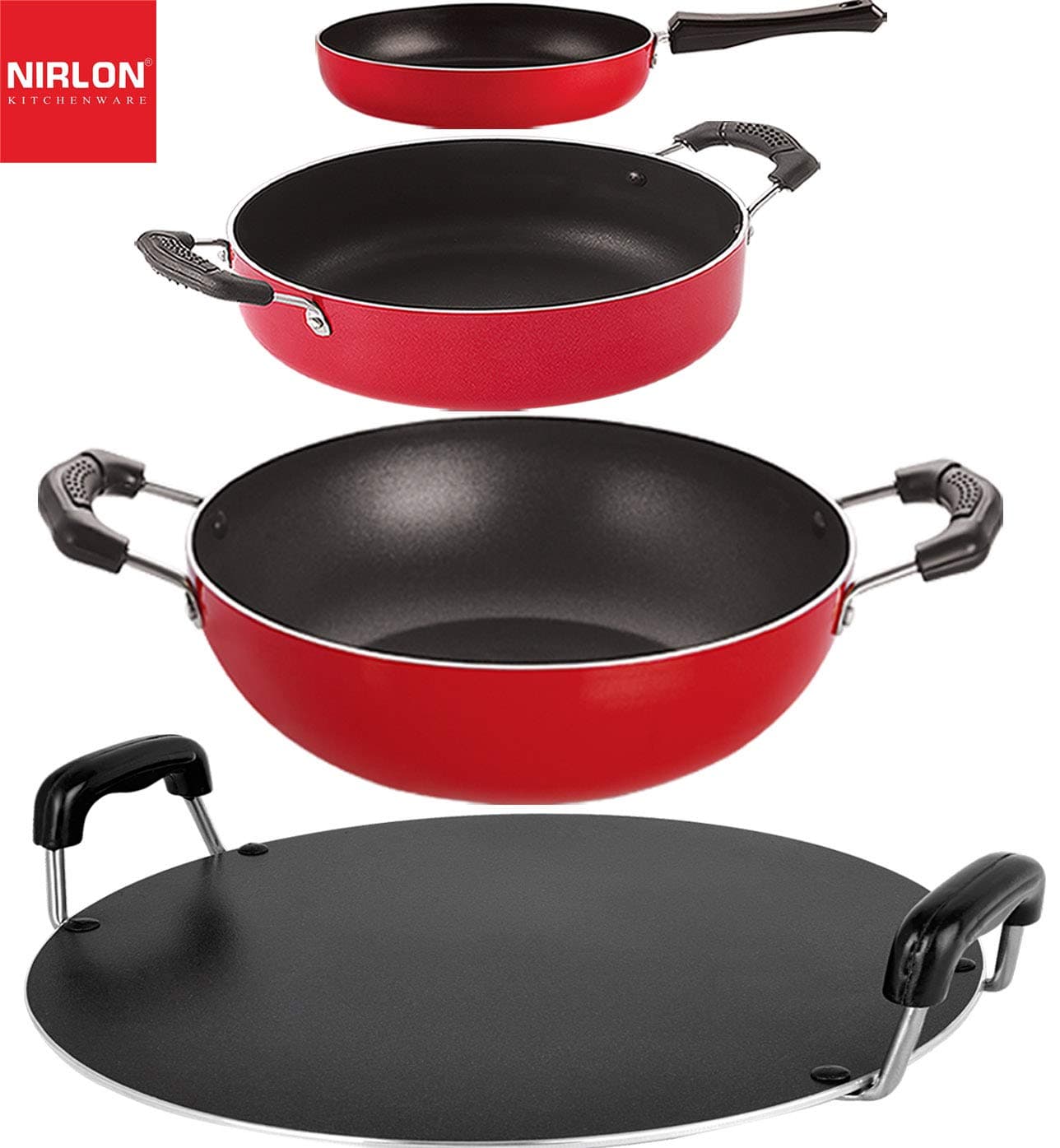 Nirlon Dishwasher Safe Non Stick Cookware Pots and Pans Set of 4 Pieces (FP11_KD14_RT_CS24)