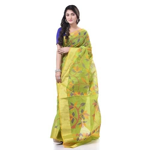 dB DESH BIDESH Women`s Bengal Dhakai Cotton Silk Soft Jamdani Sarees Trendy Resham Jamdani Floral Leaf Design Jamdani Silk Party, Wear Saree for Wedding, Bridal Sari Chiffon Silk Sarees for Women