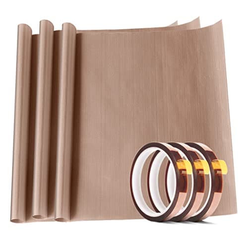 3 Pack PTFE Teflon Sheet 12 x 16" and 3 Rolls 10mm X 33m Heat Resistant Sublimation Thermal Tape for Heat Press Transfer,Non Stick Paper Reusable Craft Mat,Protects Iron,for Machines