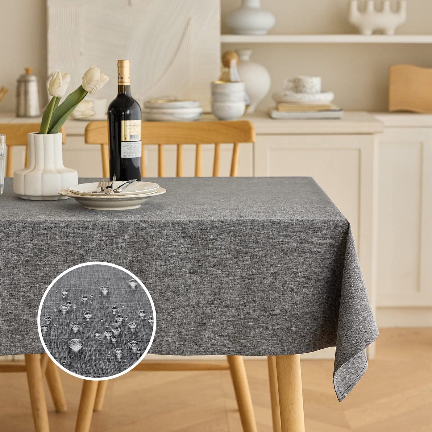 Decorelia Faux Linen Waterproof TableclothDark Grey144 x 60 Rectangular