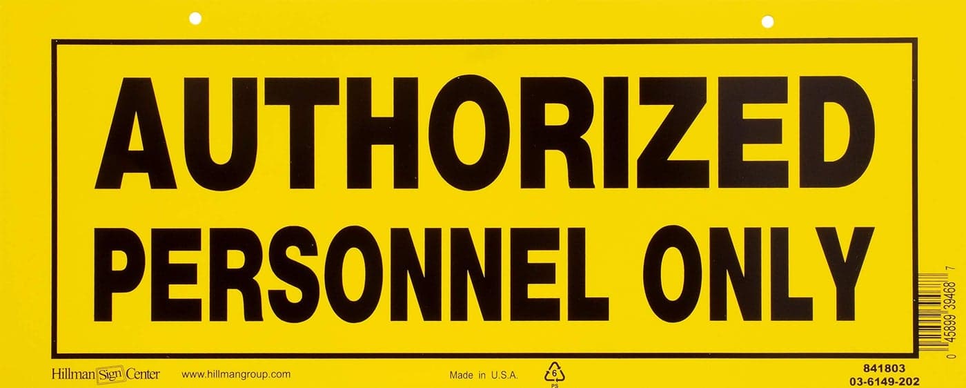 Hillman 841803 Authorized Personnel Only Sign Yellow and Black Heavy Duty Plastic 6x15 Inches 1Sign