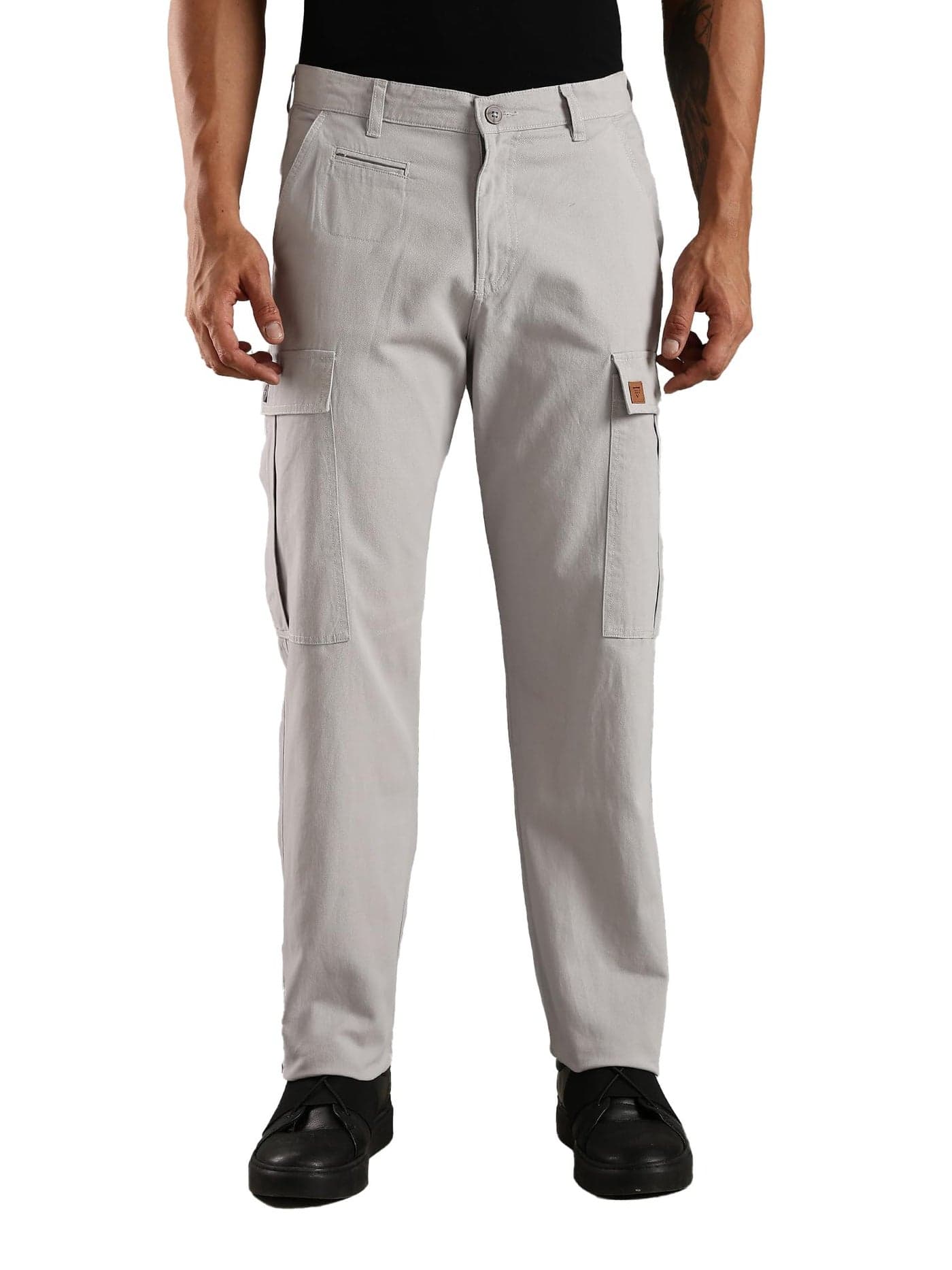 Thomas Scott Men's | Straight Fit | Mid-Rise | 100% Cotton | Solid | Button Closure | 7 Pockets | Woven | Cargo | Trouser (TSB030_LightGrey_34)