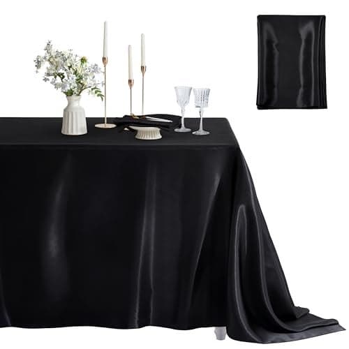 Counfeisly 1 Pack Satin Table Cover Rectangle Silkly Soft Table Cloth Satin Dining Table Cloths for Wedding Banquet Table Decoration Dining Room Indoor and Outdoor Use 60 x 84 Inches Black
