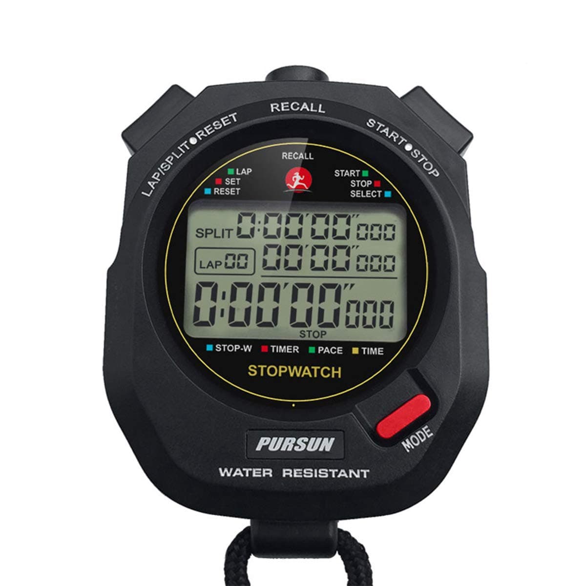 Sport Stopwatch Timer with 100X2laps Split Memory0001second TimingProfessional Recall Stop Watch Large Display Alarm Clock Multifunctional for Coach Referee Swimming Running Marathon Competition
