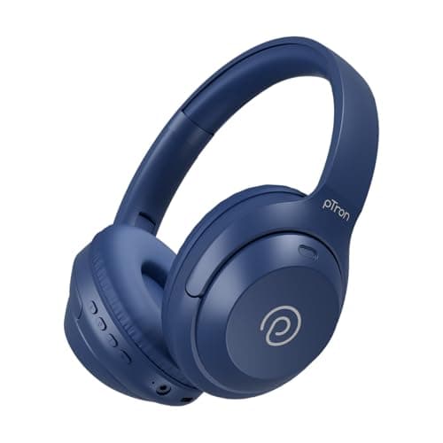 pTron Studio Classic w/ 75Hrs Playtime, Wireless Over Ear Headphones w/HD Mic, Dual Device Pairing, TruTalk AI-ENC Calls, Low-Latency Game & Music, Deep Bass, BT5.4 & Type-C Charging (Blue)