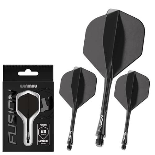 Winmau Darts Fusion Integrated Flight & Shaft System - No.2 Shape & Design - Black Colour, Intermediate Length