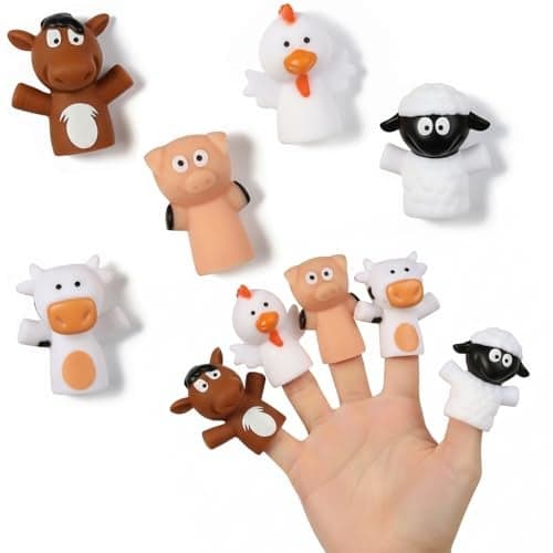 House of Quirk 5-Piece Farm Animal Finger Puppets – Sheep, Horse, Cock, Pig & Cow | Educational Kids Toy & Party Role-Play Gift